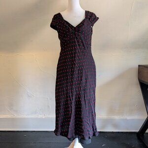 vintage 1990s talbots pure silk cinched polka dot midi dress (12P)
